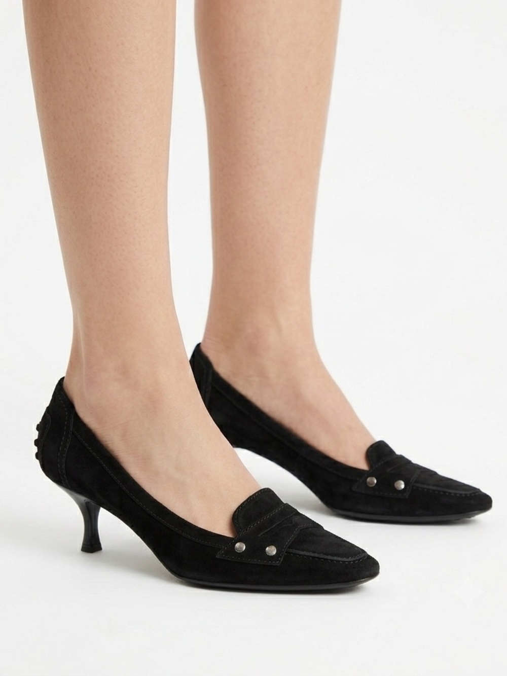 Tod's Black Suede Loafer Kitten Heel Pumps - US 6 (36)
